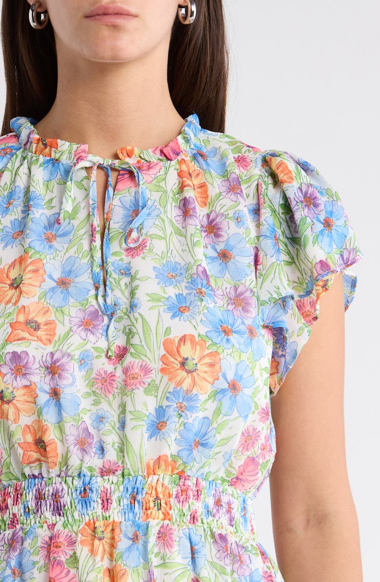 SUGARLIPS Ezia Garden Floral Print Ruffle Minidress, Alternate, color, Blue-Pink