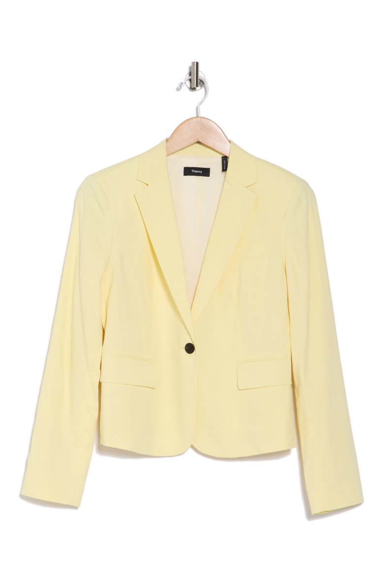 Shrunken Stretch Linen Blend Blazer, Alternate, color, LEMON