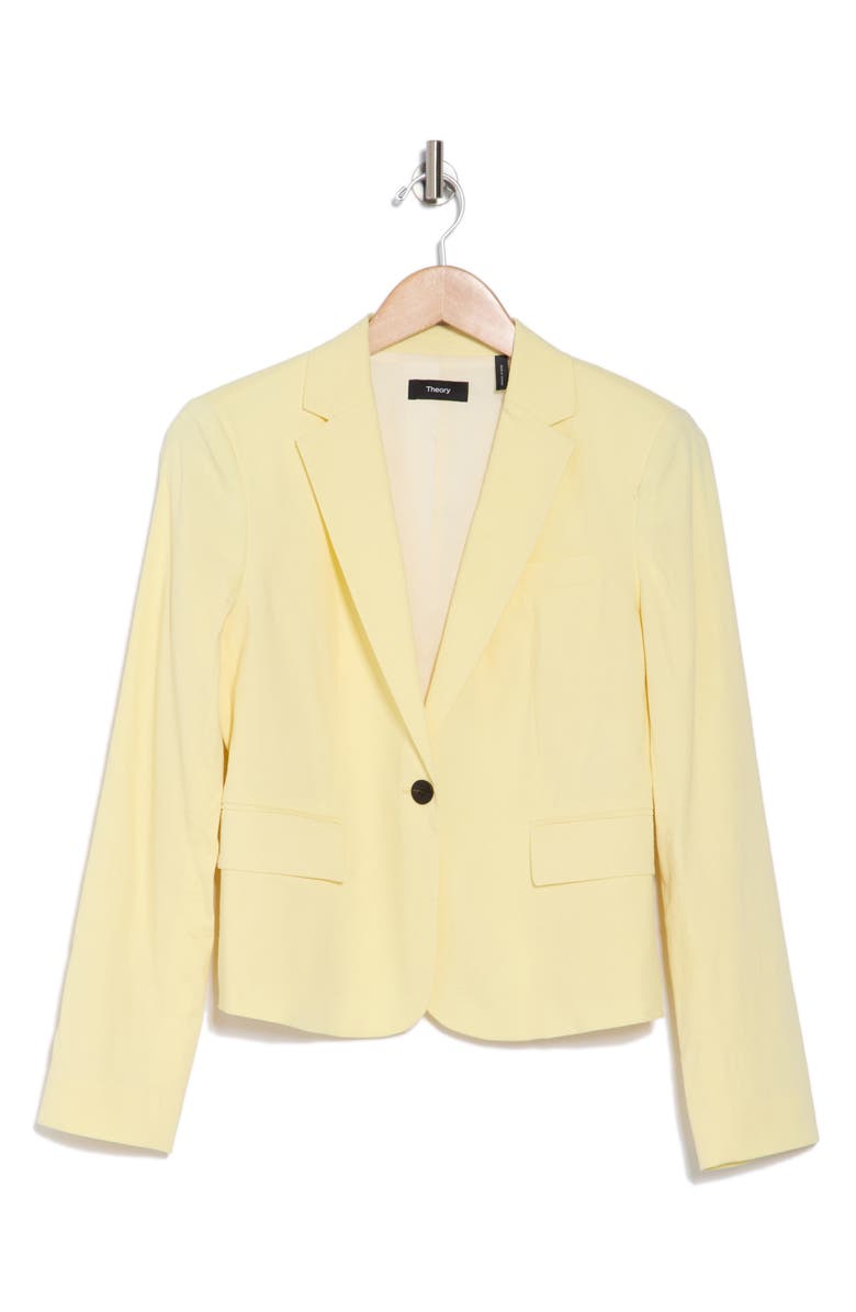 Theory Shrunken Stretch Linen Blend Blazer, Alternate, color, Lemon
