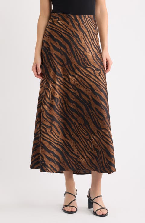 Print Pull-On Bias Flared Skirt