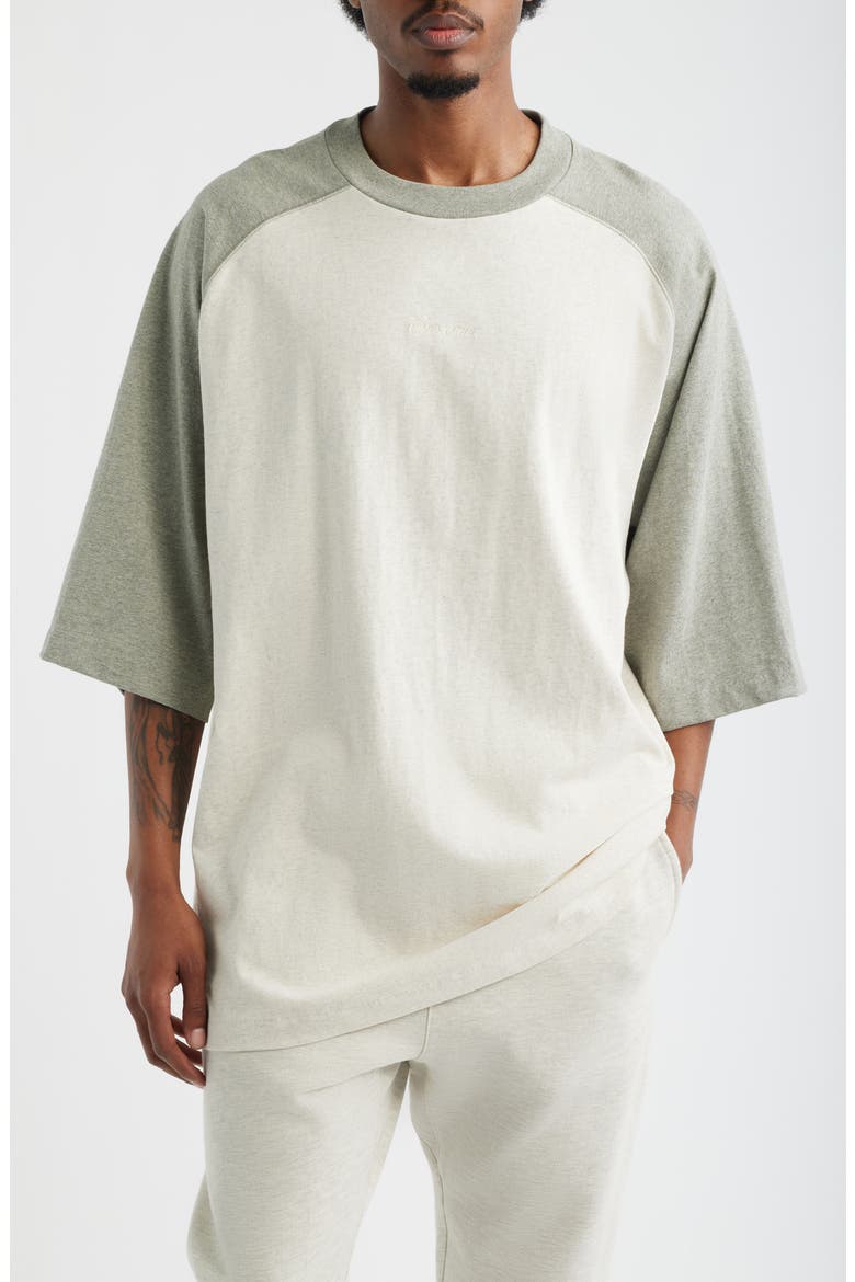 Signature Cotton Baseball T-Shirt, Main, color, OATMEAL/ CONCRETE HEATHER
