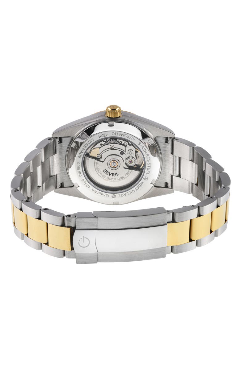 GEVRIL West Village Automatic Two-Tone Bracelet Watch, 40mm, Alternate, color, Silver/ Yellow Gold