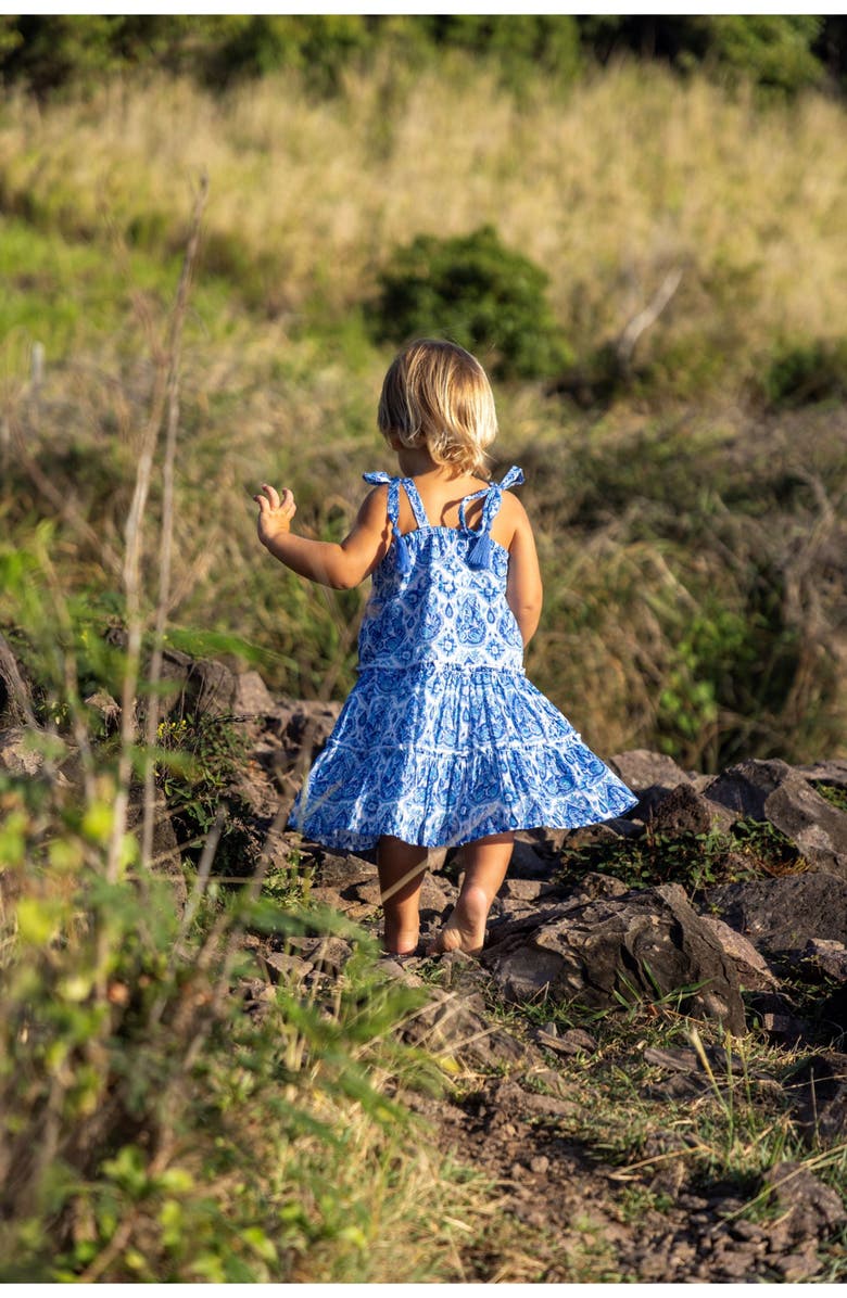 Mer St. Barth Bella Girl's Shoulder Tie Sundress Blue Paisley, Alternate, color, Blue Paisley