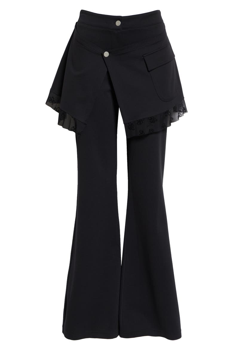 The Skirted Flare Leg Pants, Alternate, color, BLACK