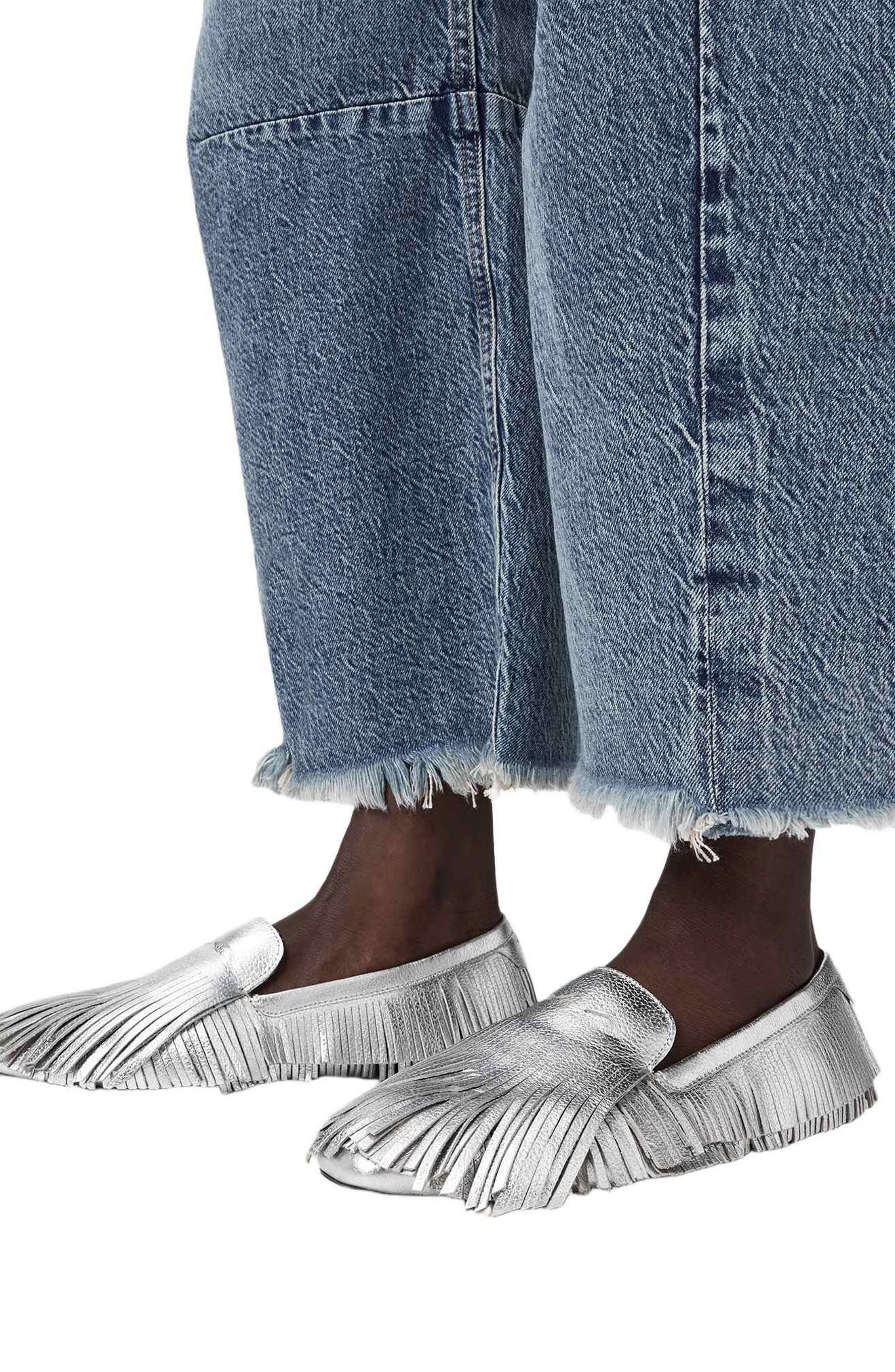 AllSaints Sandy Fringe Loafer, Alternate, color, Silver Shine