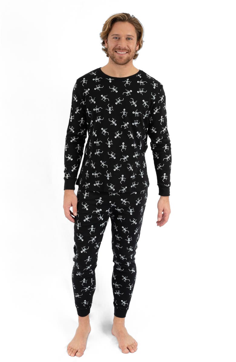 Leveret Men's Cotton Matching Family Halloween Pajamas, Skeleton & Skull Prints, Main, color, Skeleton Black