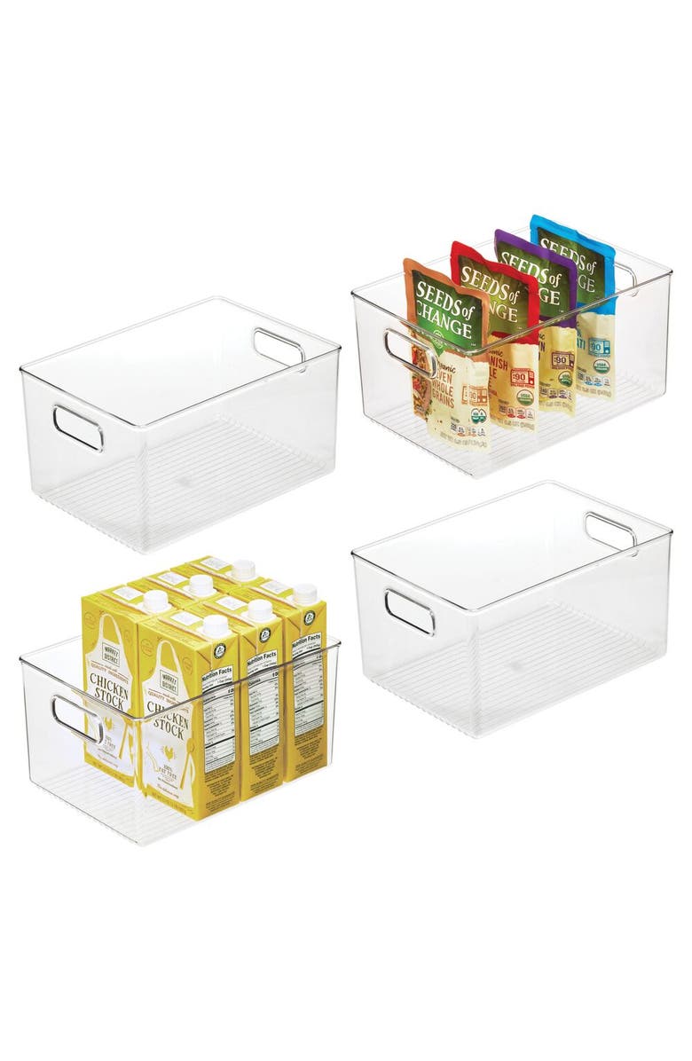 iDesign Pantry Organizer Bins with Handles - Storage Bins for Cabinets or Fridge - Set of 4 - Clear, Main, color, 