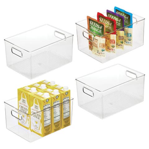 Pantry Organizer Bins with Handles - Storage Bins for Cabinets or Fridge - Set of 4 - Clear