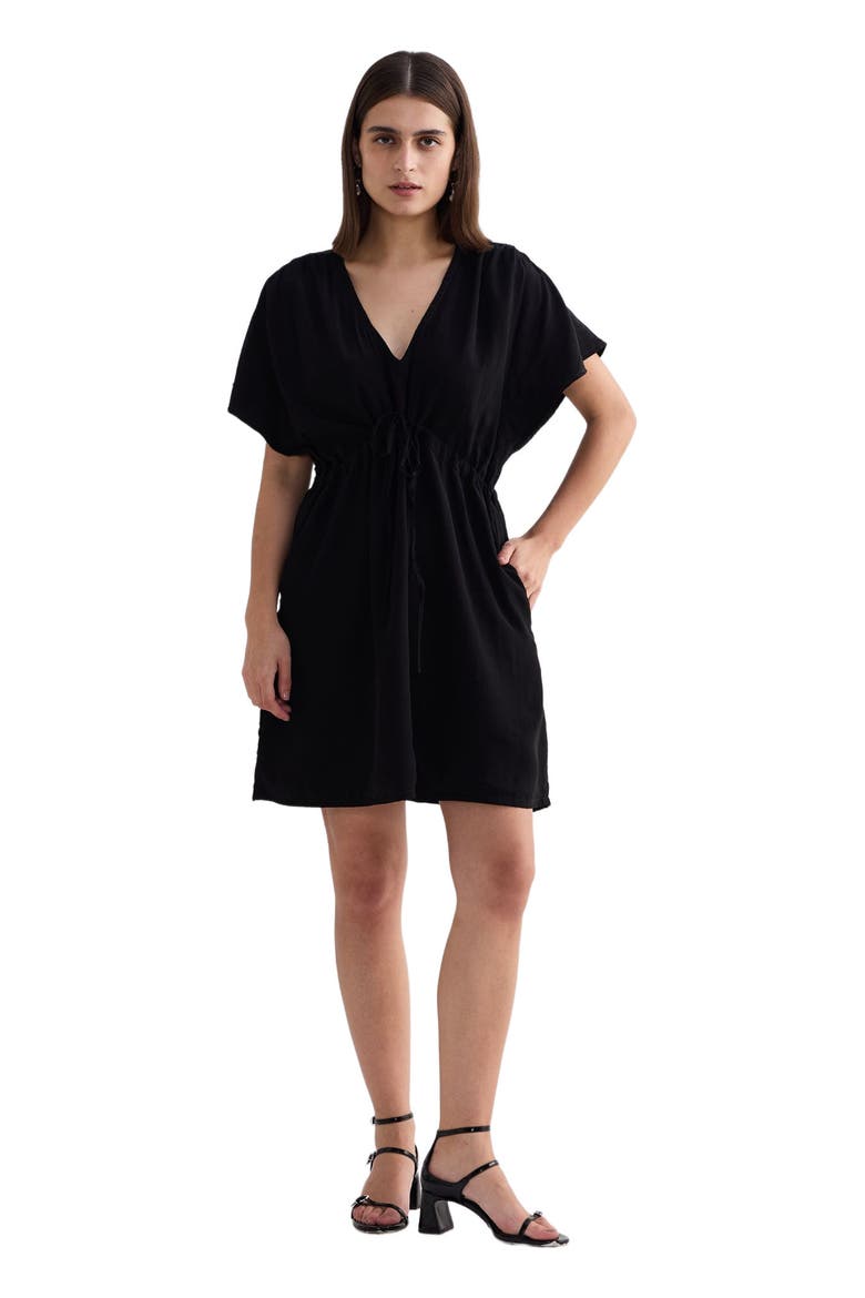 Short gathered Dress in Black, Alternate, color, Solid
