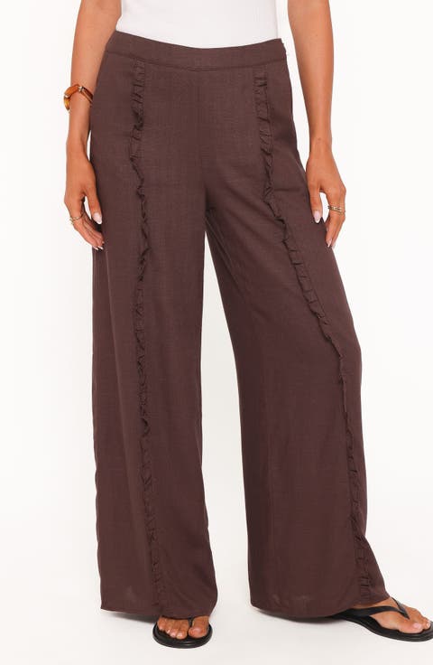 Samiya Frill High Waist Wide Leg Cotton & Linen Pants