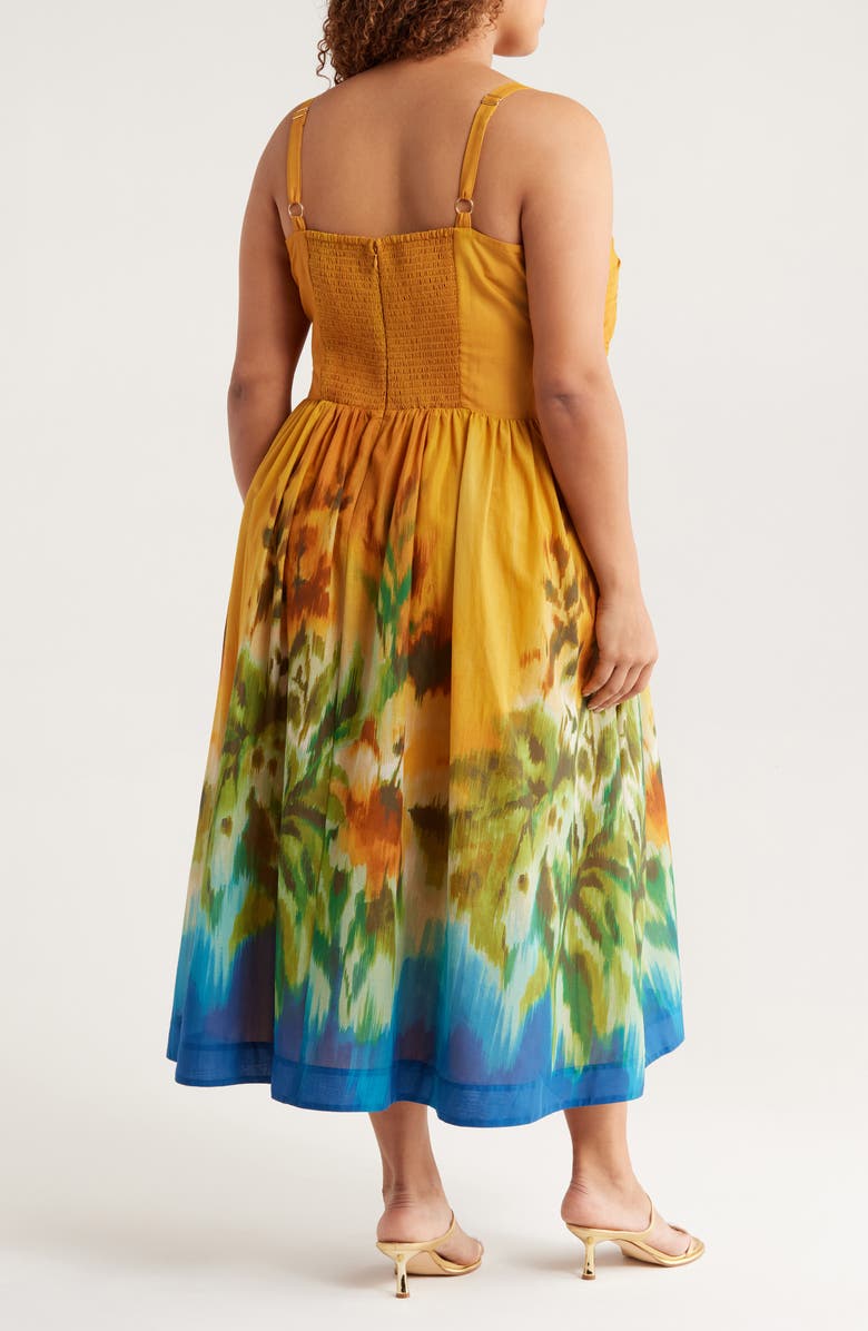 Tahari ASL Ruched Bodice Cotton Midi Sundress, Alternate, color, 