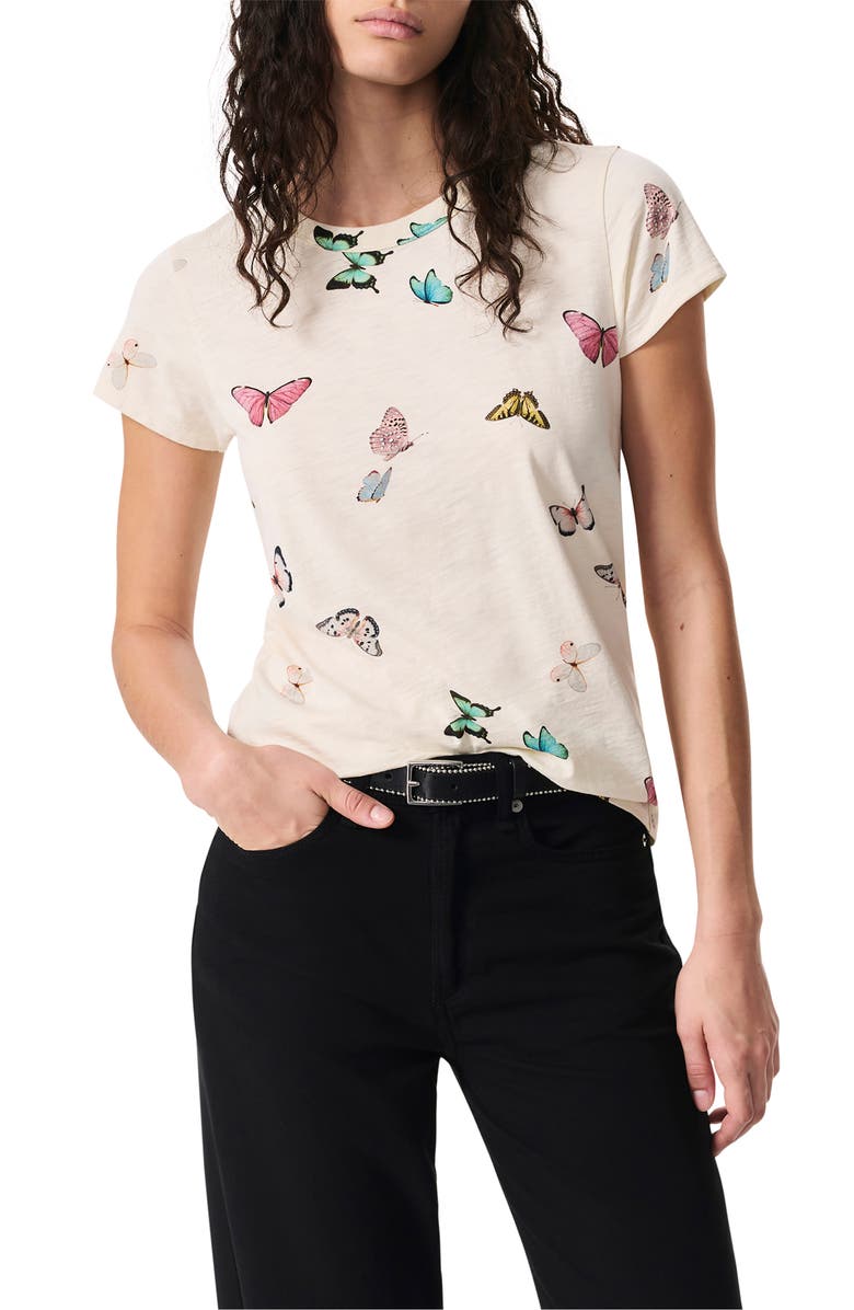 rag & bone Ozzy Butterfly Print Cotton Blend T-Shirt, Main, color, Ivory Multi
