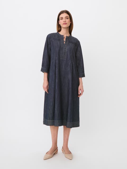 MaNakillaia Mandarin Collar Midi Dress
