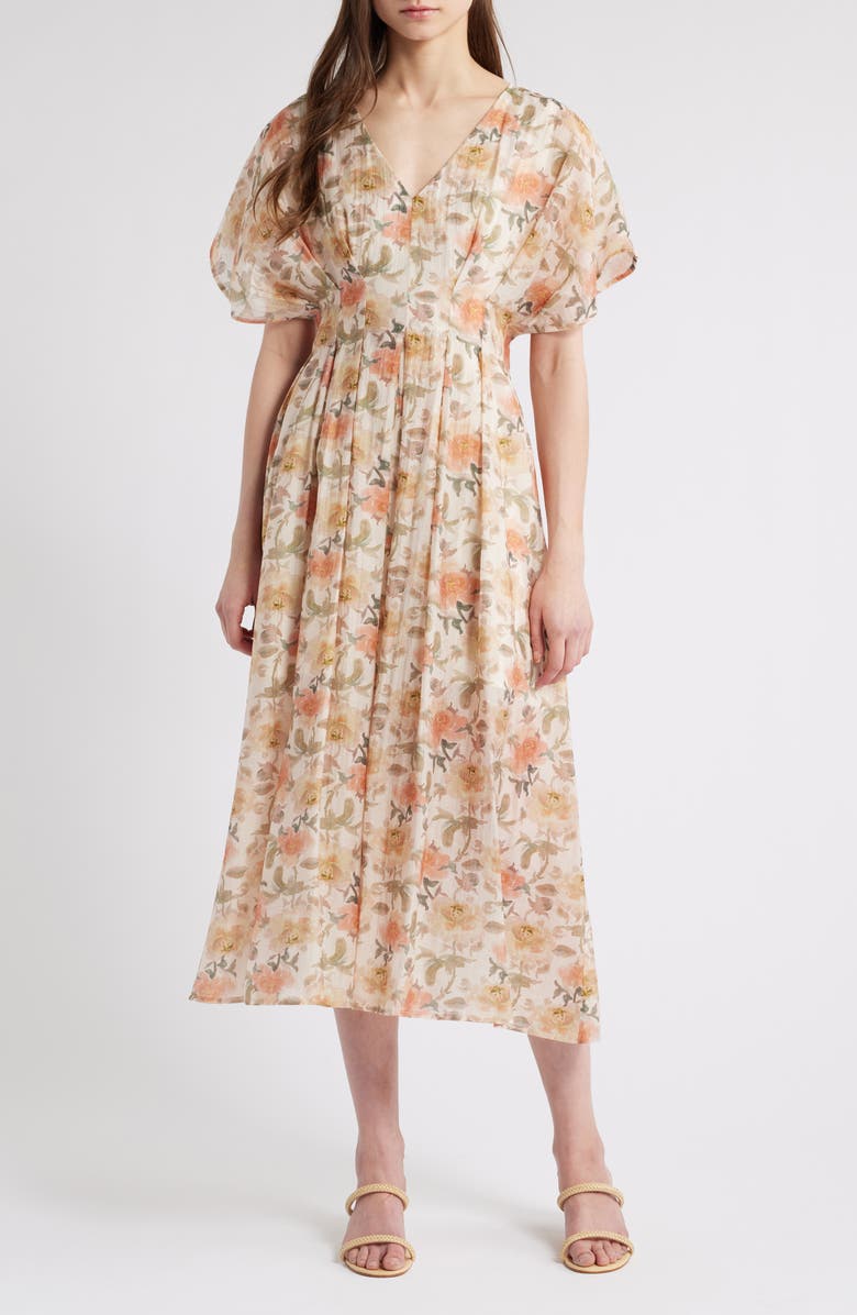 Mila Mae Floral Dolman Sleeve Midi Dress, Main, color, Peach Floral