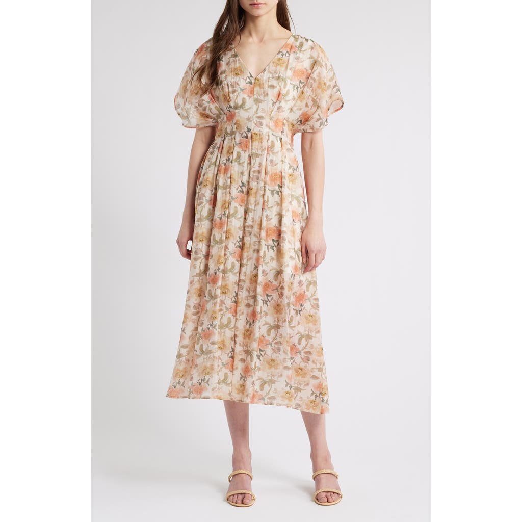 Mila Mae Floral Dolman Sleeve Midi Dress In Peach Floral