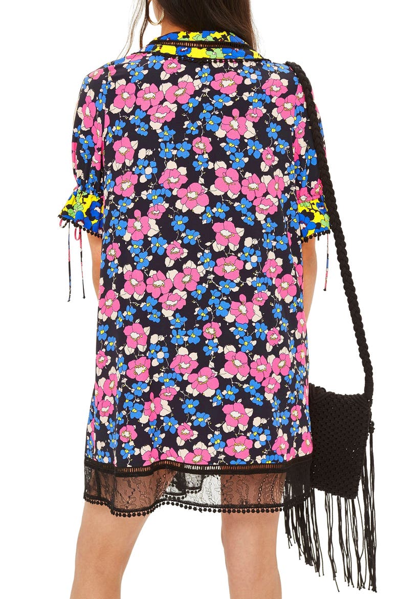 Floral Print Minidress, Alternate, color, BLUE MULTI
