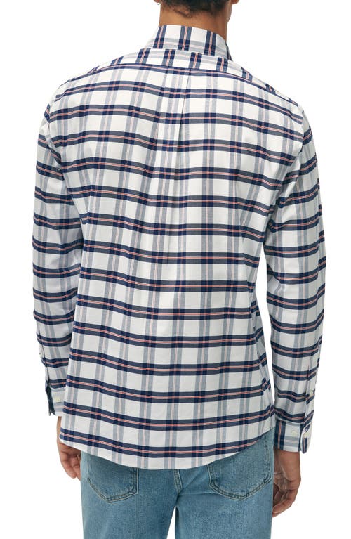 Brooks Brothers Non-iron Plaid Cotton Stretch Oxford Cloth Button-down Shirt In White/navy Bold Check