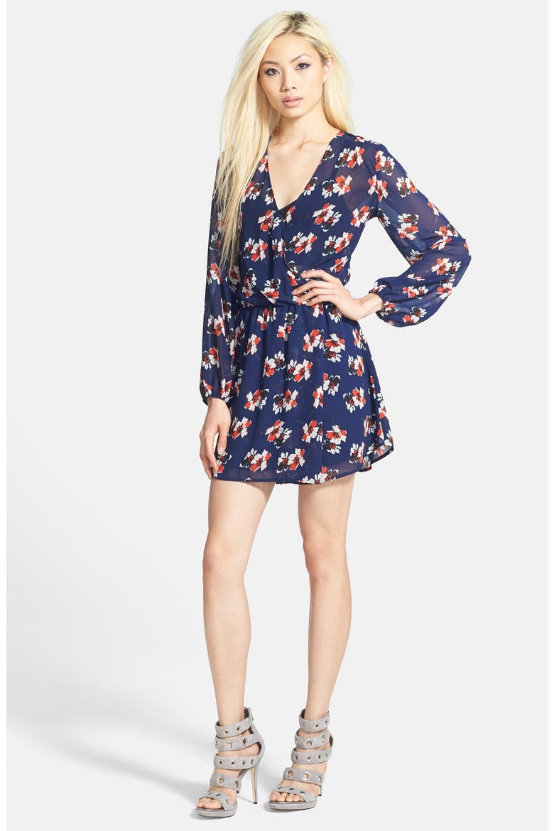 Long Sleeve Wrap Dress, Main, color, NAVY FLORAL