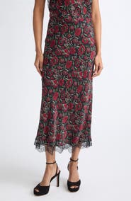Veronica Beard Clover Lace Trim Silk Blend Midi Skirt