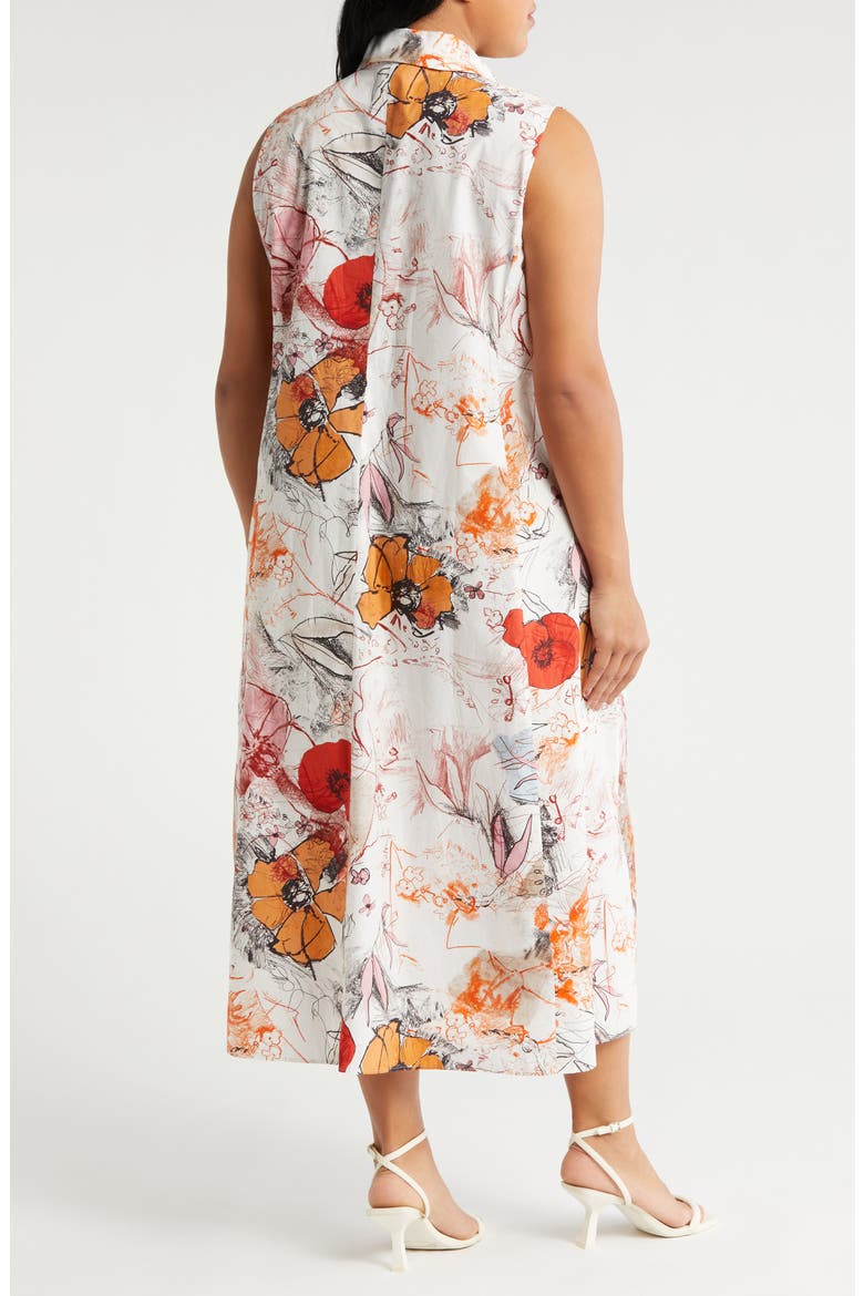 Rabat Floral Sleeveless Midi Shirtdress, Alternate, color, WHITE POPPY