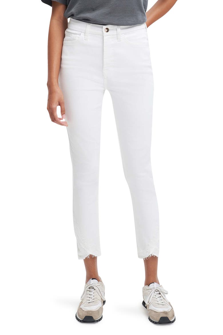 Embroidered Scallop Hem Slim Ankle Jeans, Main, color, CLEAN WHITE