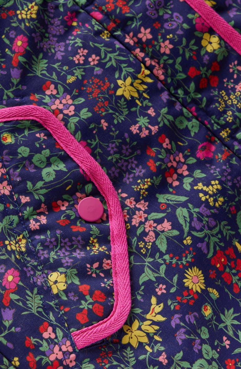 Mini Boden Kids' Water Resistant Quilted Parka with Faux Fur Trim, Alternate, color, Navy Flower Meadow