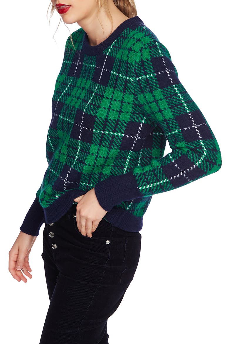 Cozy Bouclé Plaid Sweater, Alternate, color, LUSH GREEN