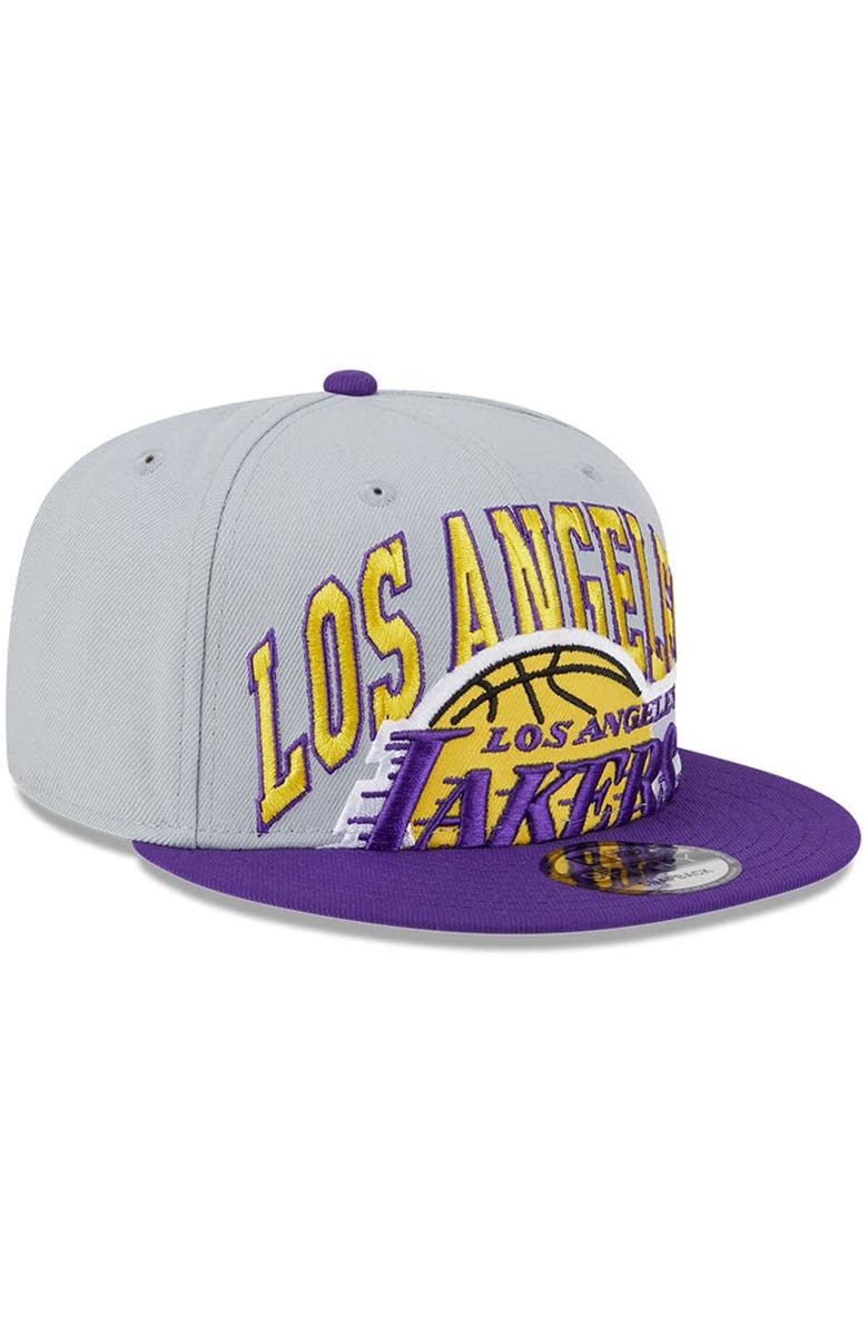 New Era Men's New Era Gray/Purple Los Angeles Lakers Tip-Off Two-Tone 9FIFTY Snapback Hat, Alternate, color, Gray