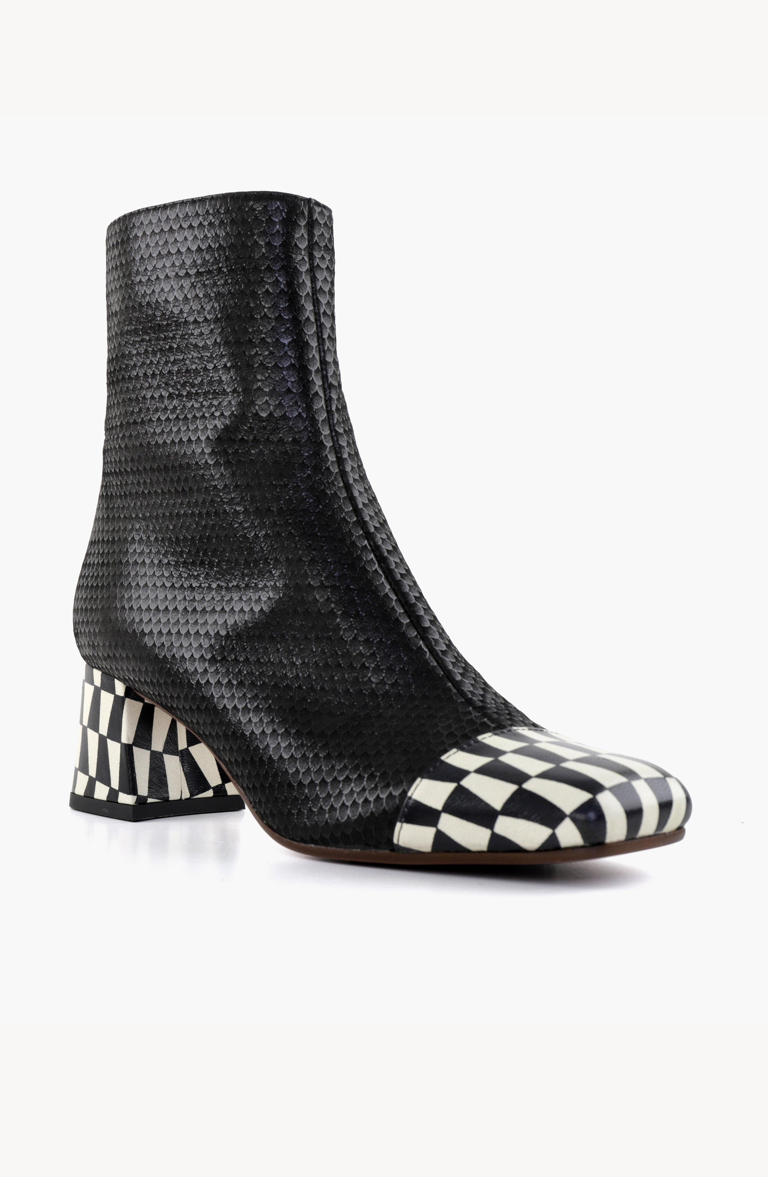 VOLKIRIA49 Plaid print leather Ankle Boots, Alternate, color, Black