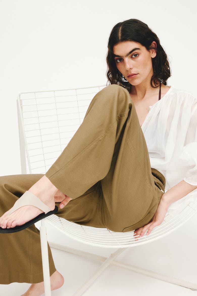 Linen-blend Bootcut Pants, Alternate, color, Khaki green