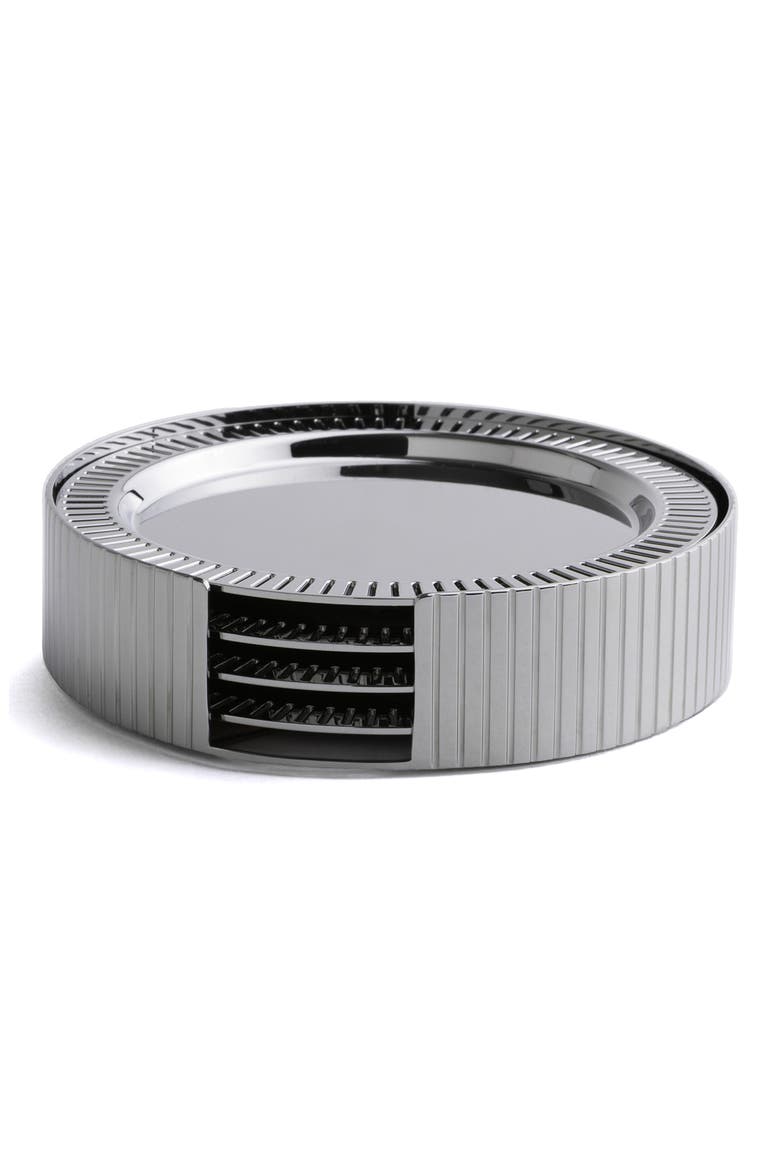 Striations Coasters with Holder, Main, color, SILVER