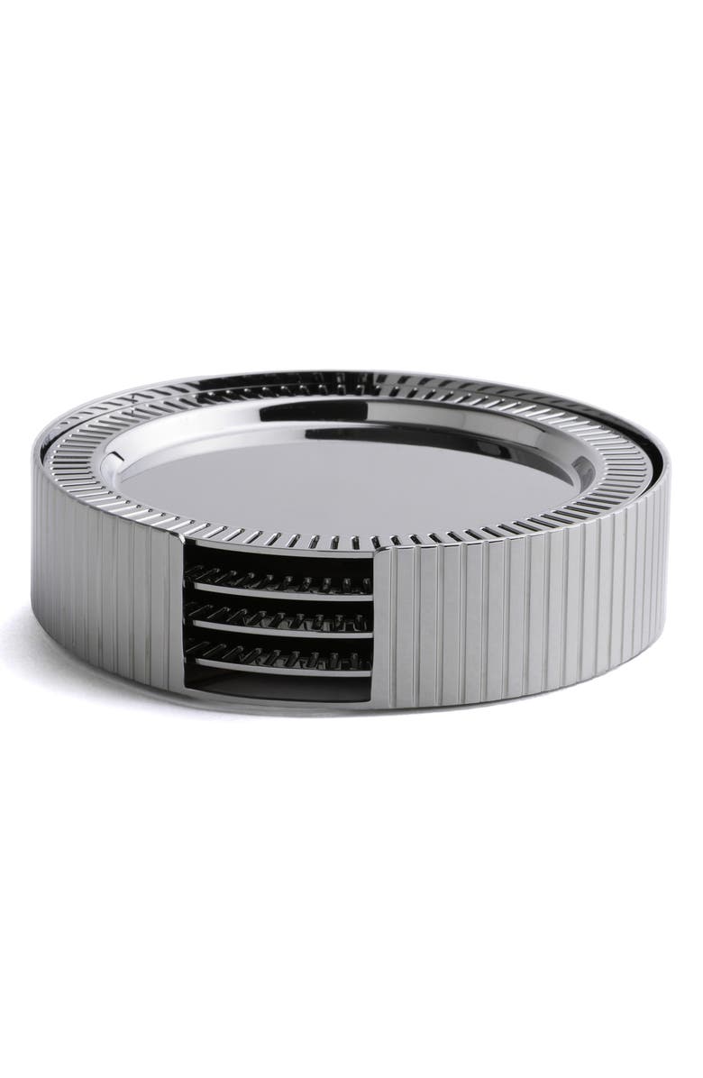 ANNA New York Striations Coasters with Holder, Main, color, Silver