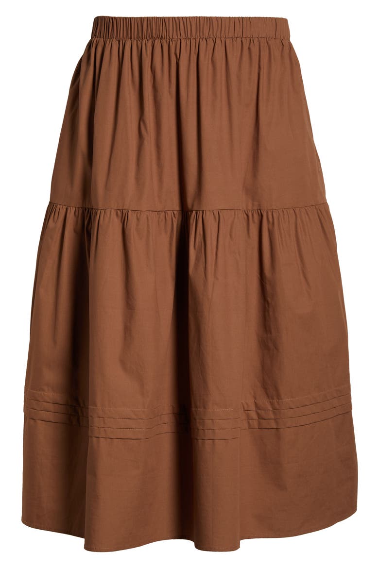 Floral Tiered Cotton Maxi Skirt, Alternate, color, BROWN