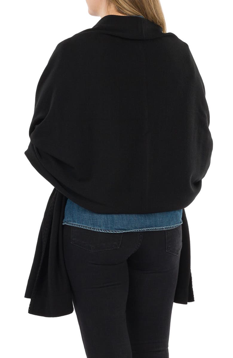 Patricia Nash Contrast Stitch Knit Ruana, Alternate, color, Black