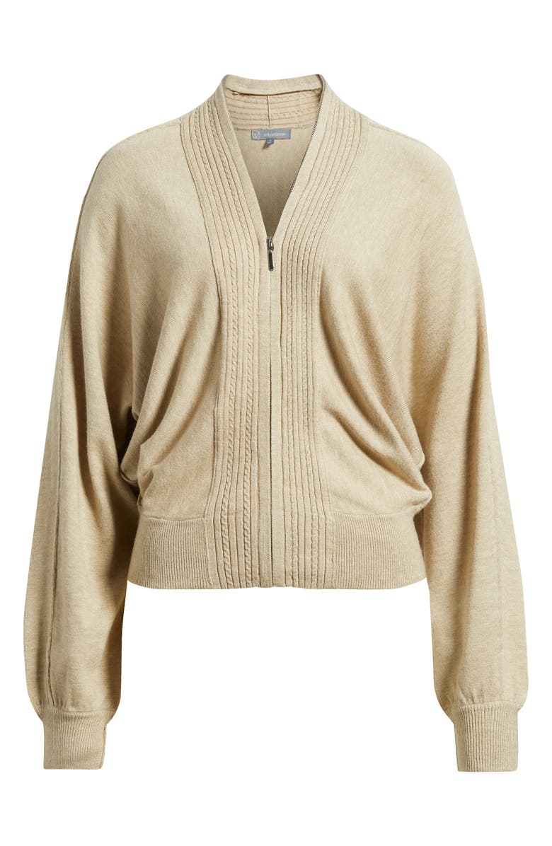 Wit & Wisdom Dolman Sleeve Zip Cardigan, Alternate, color, Heather Wheat