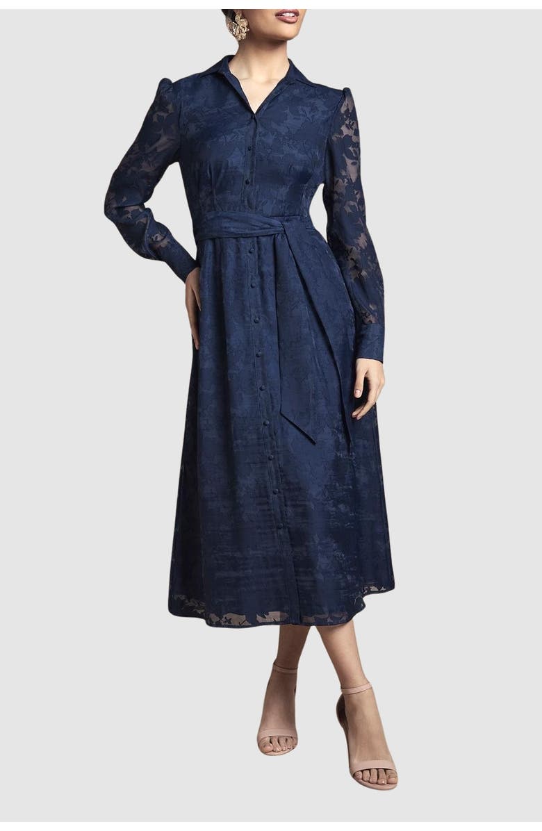 Wallis Floral Organza Belted Midi Dress, Alternate, color, Navy