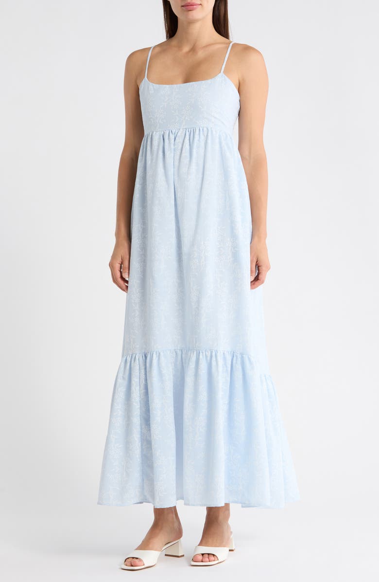 1.STATE Empire Waist Cotton Maxi Dress, Main, color, Blue/ Ultra White
