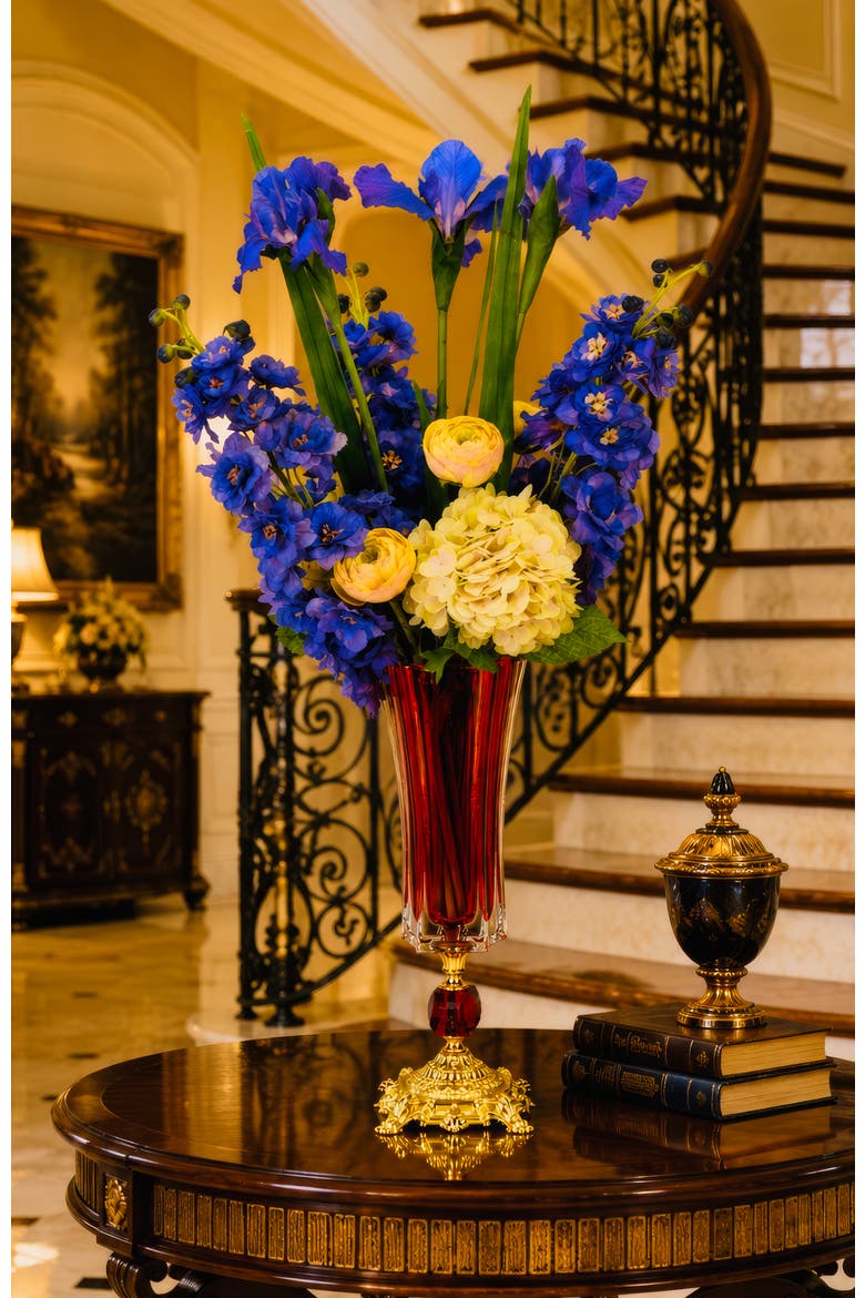 Vibrant Hydrangea and Iris in Vase, Alternate, color, Indigo
