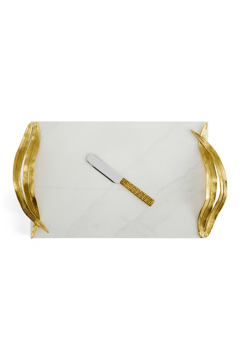 Palm Cheese Board & Knife, Alternate, color, White