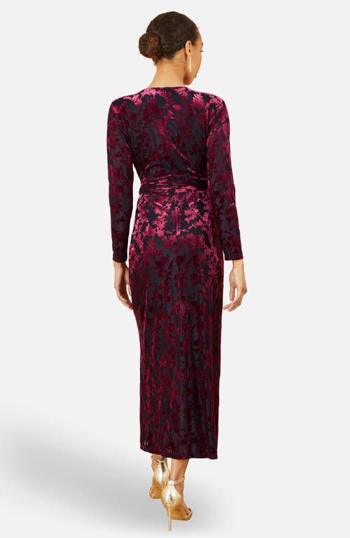 Yumi Velour Stretch Midi Dress In Burgundy