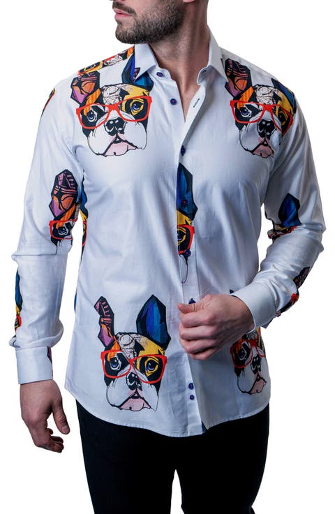 Fibonacci Frenchie Frame White Contemporary Fit Button-Up Shirt