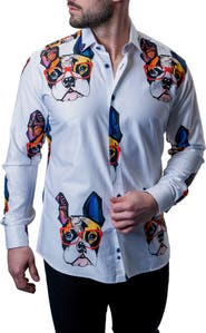 Maceoo Fibonacci Frenchie Frame White Contemporary Fit Button-Up Shirt