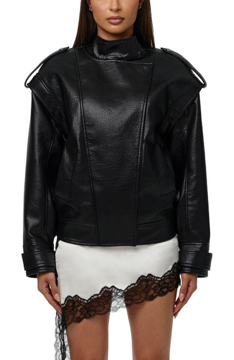 Faux Leather Bomber Jacket