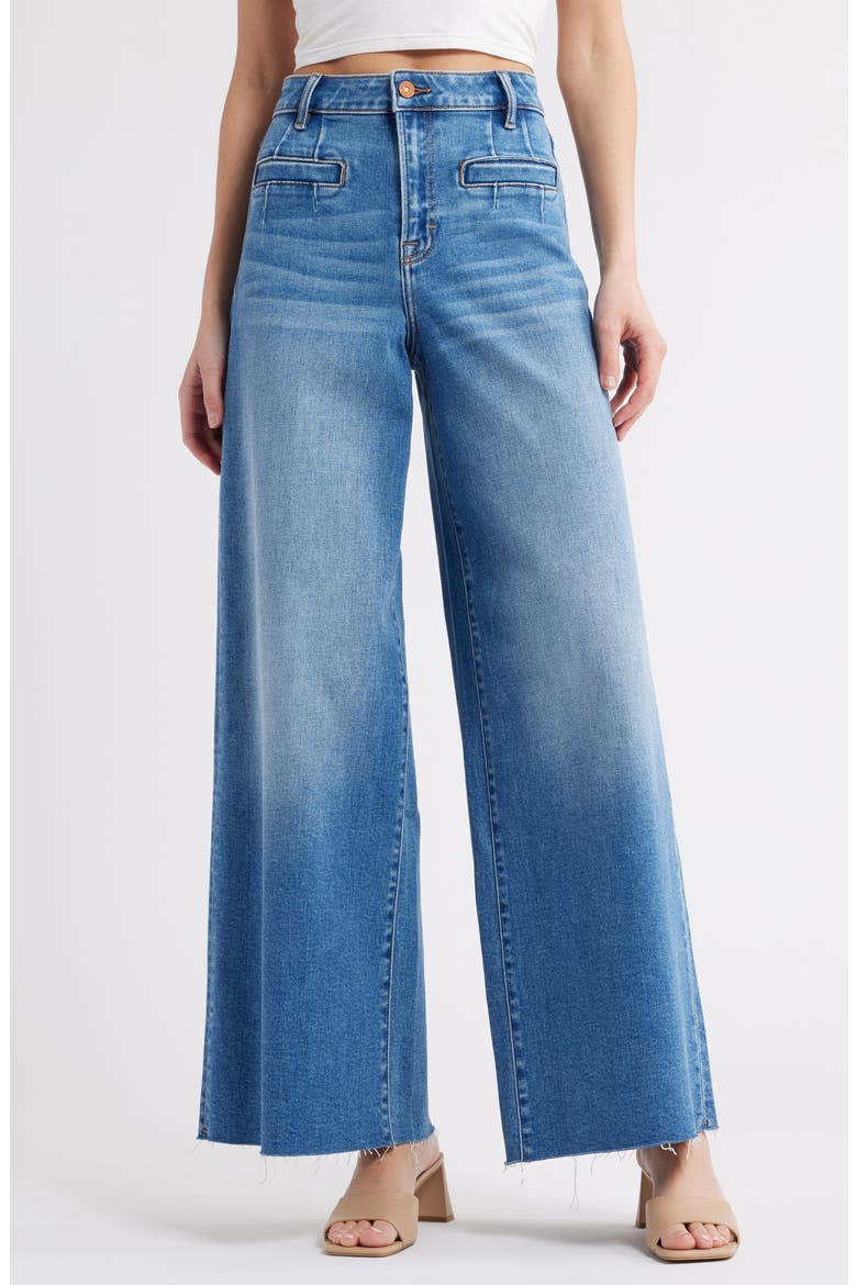 Welt Pocket Super High Waist Wide Leg Jeans, Main, color, DARK WASH