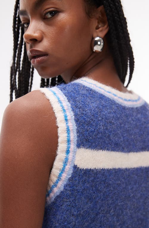 Shop Topshop Stripe Button-up Sweater Vest In Blue Multi