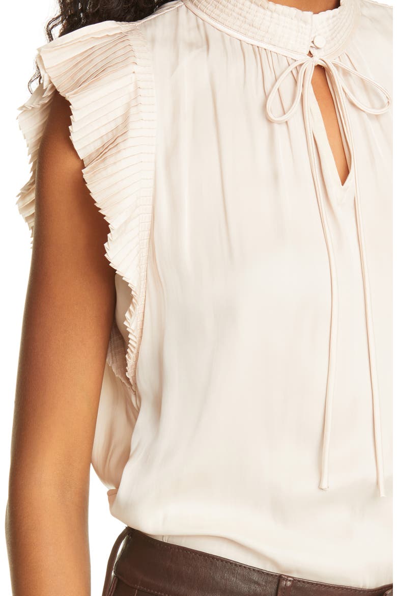 Pleat Keyhole Blouse, Alternate, color, PARCHMENT