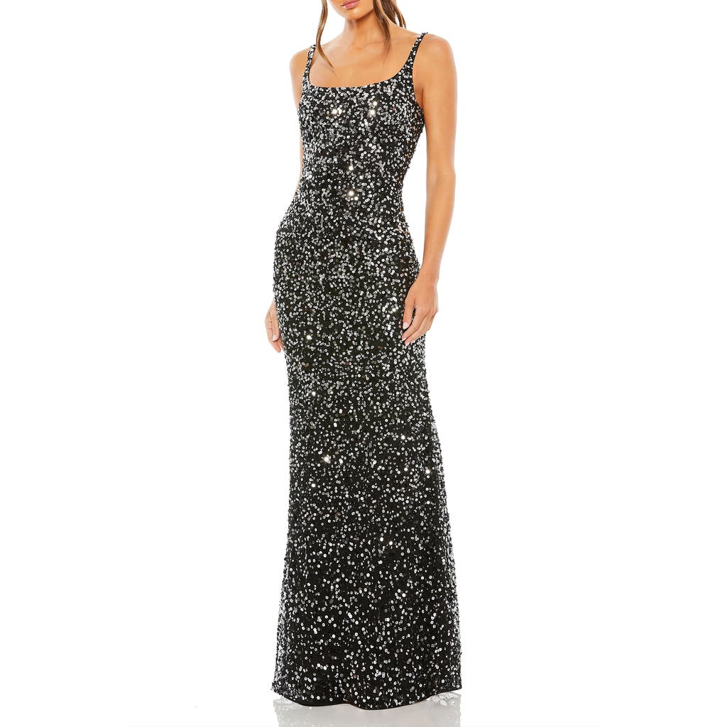Mac Duggal Sequined Low Back Slip Gown In Black