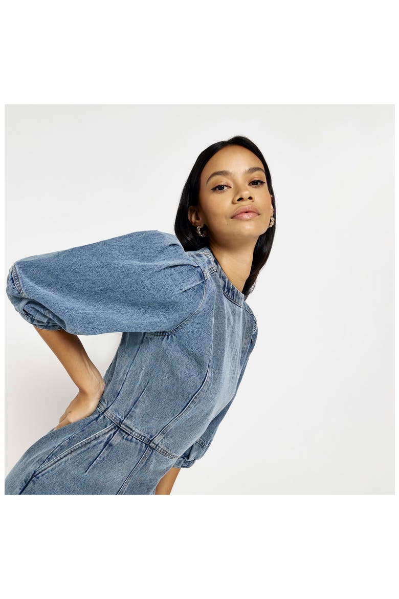 Elbow Length Sleeve Denim Shift Dress, Alternate, color, DENIM
