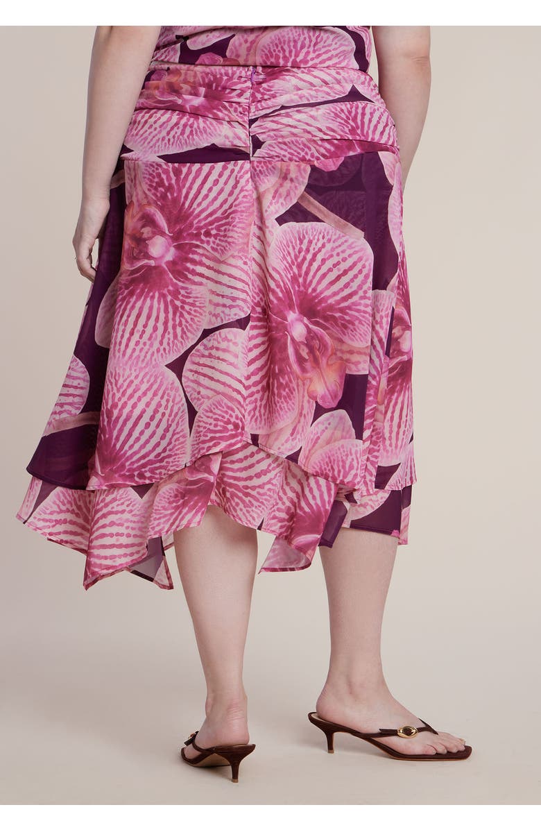 ELOQUII Asymmetric Shirred Midi Skirt, Alternate, color, Hot House Orchid