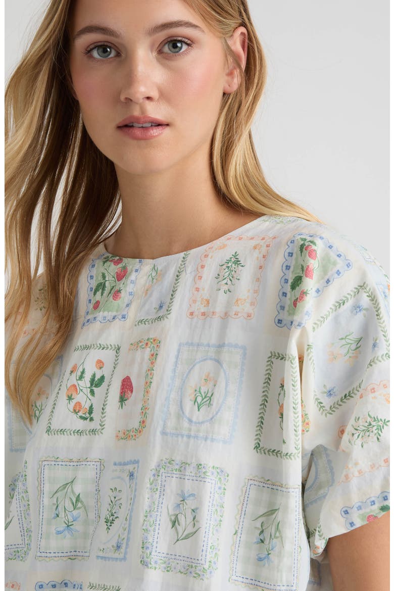 Print Crop Bubble Top, Alternate, color, FLOWER STAMP PRINT